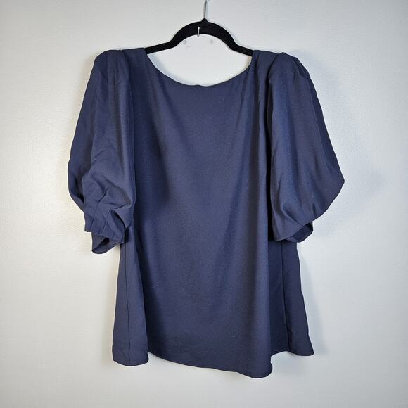 Boden Short Puffed Sleeve Blouse Womens Size 12 Navy Blue Flowy Classic - Picture 1 of 4